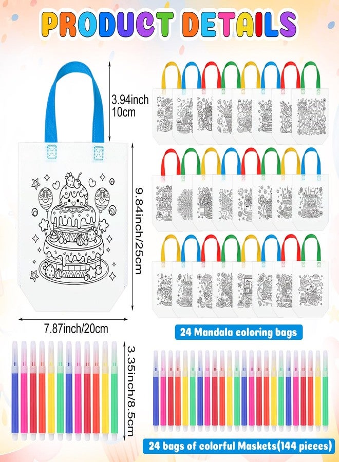 SilTriangle 24 Pieces Birthday Coloring Goodies Bags with 144 Makers Cake Recycle Bags DIY Painting Art Coloring Gifts Totes Color Your Own Totes for Kids Crafts Birthday Party Favors - Image 2